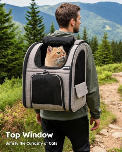 Cat Backpack Expandable (Brown / 12.6"L x 10.2"W x 16.5"H)