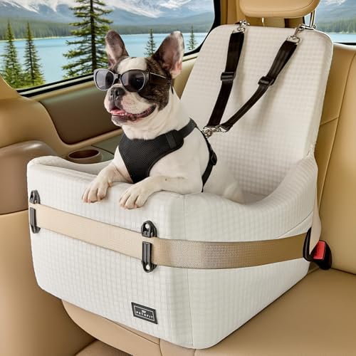 Pet Car Seat with Patented Safety System (Beige / Medium)