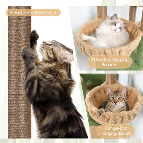 82in Cactus Extra Large Cat Tree for Indoor Cat Large Adult (82inch / Cactus Green)