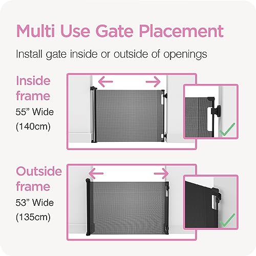 Retractable Baby Gate (Black / 33" Tall x 55" Wide)
