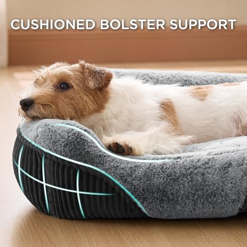Washable Dog Bed Small Medium Size Dog Rectangle Pet Bed (Grey / 25"L x 21"W x 7"Th)