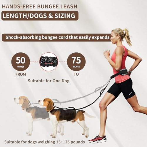 Hands Free Dog Leash for One Dog Up to 125 lb (Black / One Dog)