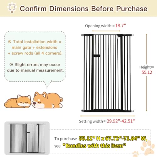 Extra Tall Cat Gate 55.12" High 29.92" (55.12" H-black / 29.92"-42.51" W)