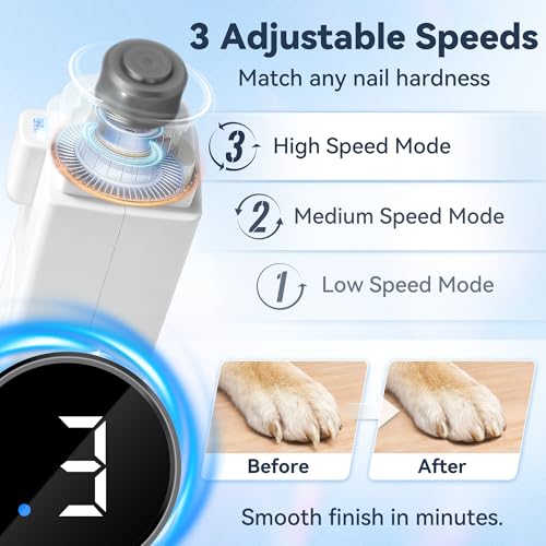 2-in-1 Quiet Electric Pet Nail Clipper & Grinder with Light for Dogs Cats (White)