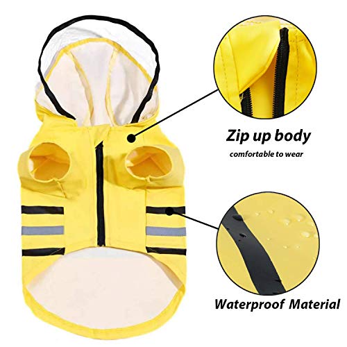 Reflective Dog Raincoat Dog Rain Jacket with Hood Lightweight Waterproof Rain Coat for Puppies (Small / Yellow)