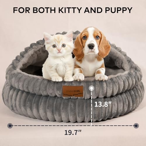 Cat Cave Bed for Indoor Cats Covered Hooded Pet Bed with Cushion (Dark Blue)
