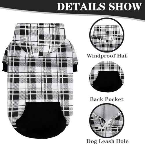 Plaid Dog Hoodie (Medium / Black & White)