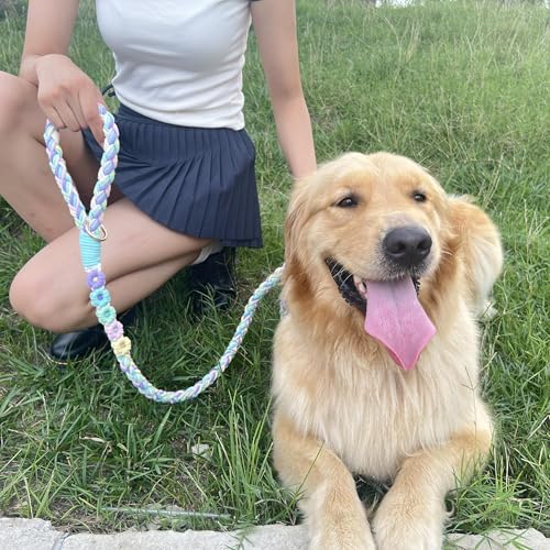 5FT Braided Cotton Rope Leash for Small (Rainbow Color)