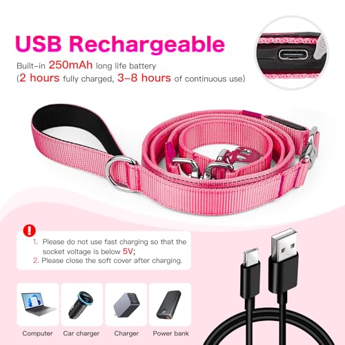 LED Light Up Dog Leash (Pink / 6Ft(Three-section))
