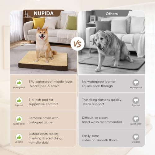 Waterproof XL Dog Bed for Crate with Washable Cover (41.0"L x 27.0"W x 3.0"Th / Brown)