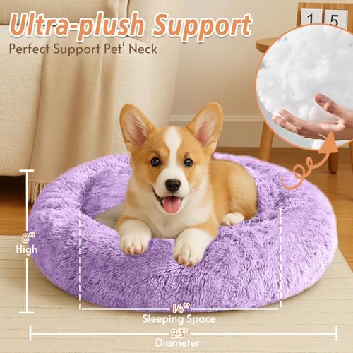 Calming Dog Bed for Small Dogs (Purple / 23.0"L x 23.0"W x 8.0"Th)