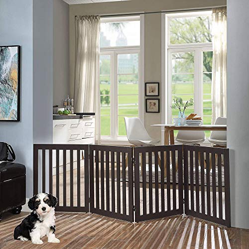 24”H Free Standing Pet Gate for Dog Cat (Espresso / 80"W×24"H)