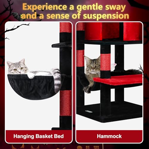 66in Gothic Corner Cat Tree for Indoor Large Cats (66inch / Red Black)