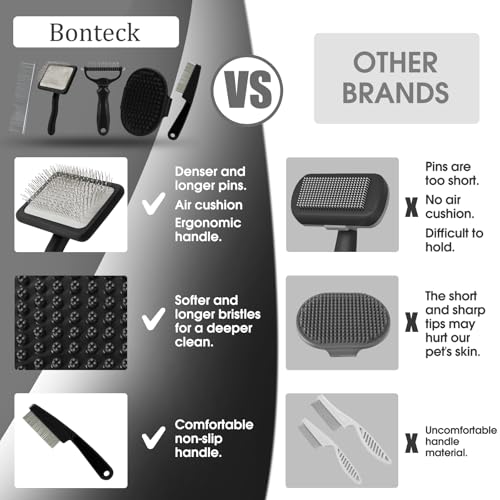Dog Slicker Brush for Dogs Grooming Kit 5PCS Long Haired Doodles (Black)