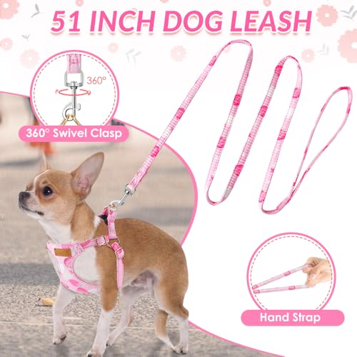 No Pull Dog Harness with Leash for Small Medium Dogs (Small(11-17.5lb) / Pink Strawberry)