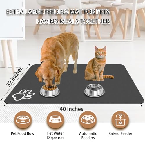 Dog Food Mat Largest Absorbent Dog Mat for Food and Water (40"L x 32"W)