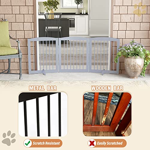 Freestanding Pet Gate for Dogs (24" Height-3 Panel / Gray)