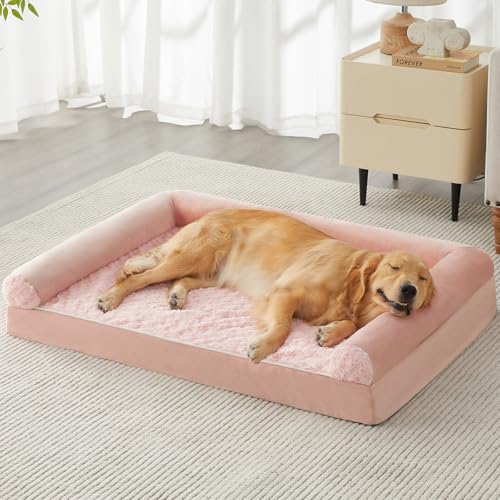 Orthopedic Washable XLarge Dog Bed for Senior Dog Cozy Sleep (42"l x 30"w x 7"th / Pink)