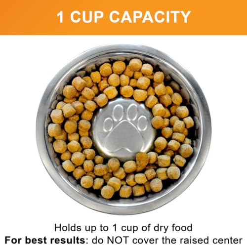 Stainless Steel Slow Feed Dog Bowl for Fast Eating Medium Breed (1 Cup - Standard)