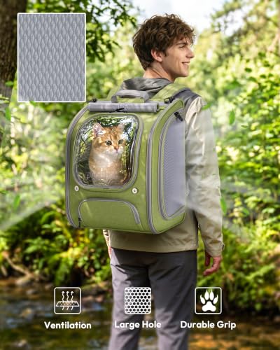 Cat Backpack Carrier (Light Green / 12.6"L x 10.2"W x 16.5"H)