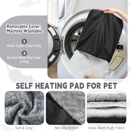 4 Pack Self Warming Cat Bed Mat Self Heating Pad for Dog Extra Warm Winter Pet Pad Washable Thermal Pads Mats for Pets Indoor Outdoor (Gray / 16 x 20 Inch)