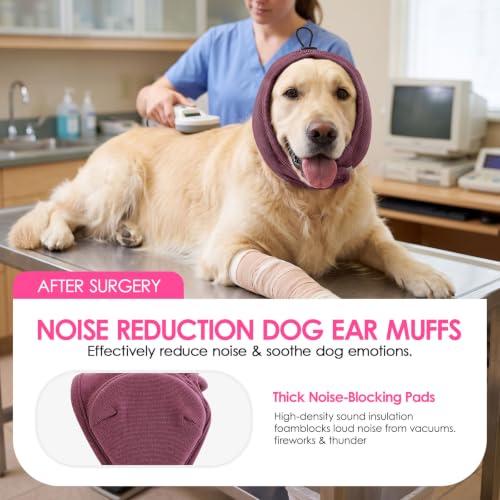 Dog Ear Muffs Noise Protection Thick Padded Dog Calming Hoodie (Purple / Large)