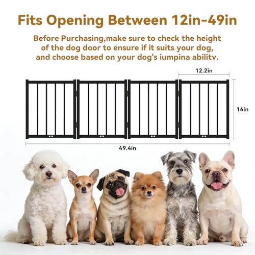 16" Freestanding Short Dog Gate for Small Dogs (Black-16"h / Up to 48" W, 4 Panels)