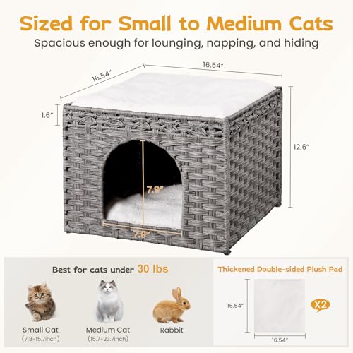 Handwoven Rattan Cat House (Grey)