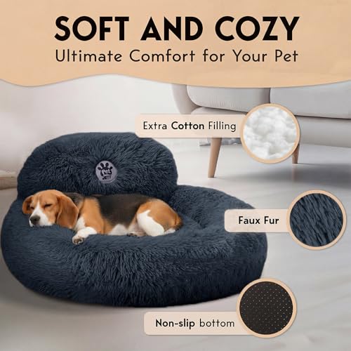 PetJett Calming Dog Bed Medium Size Dog (Dark Gray / Medium - 30”L x 30”W x 8”Th)