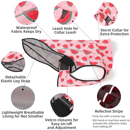 Dog Raincoat Adjustable Waterproof Reflective Rain Jacket for Small Medium Large Dogs (L Chest 32"-40" / Pink Watermelon)