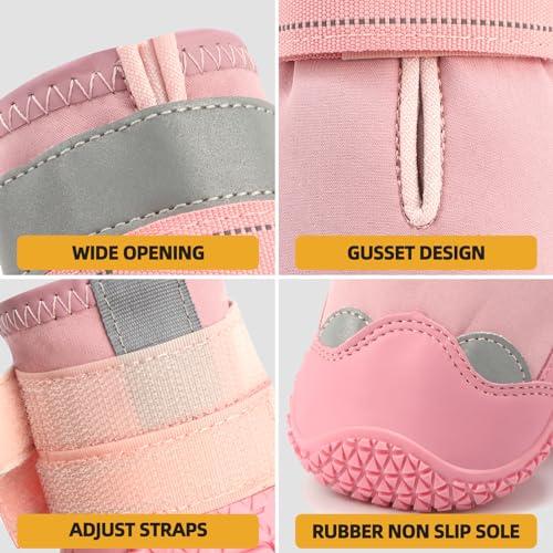 Dog Boots for Large Dogs (Pink / Width 1.37 Inch)