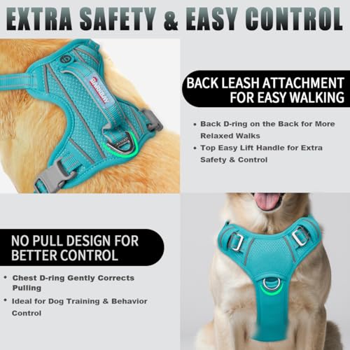 Dog Harness for Large Dogs No Pull Dog Vest ID Tag Pocket (Ocean Blue / X-Large)