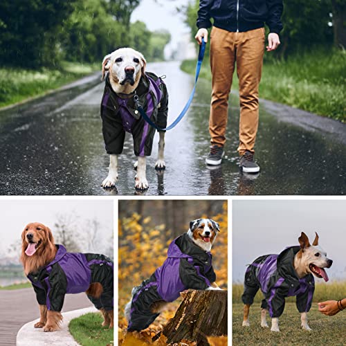 Dog Raincoat 4 Leg Waterproof Dog Rain Jacket with Hood (Purple / Large)