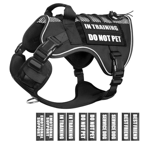 Service Dog in Training Mesh Harness with 10 Removale Pet Patches (Small / Black)