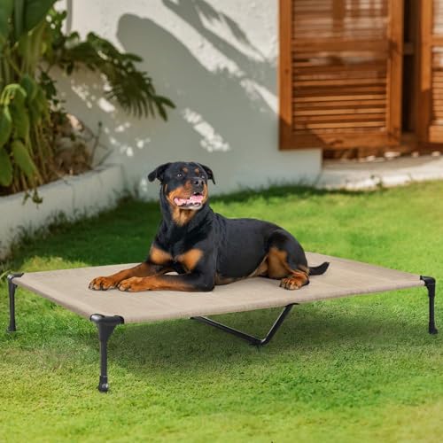 Outdoor Elevated Dog Bed Large Sized Dogs (53.0"L x 37.0"W x 9.0"Th / Beige Coffee)