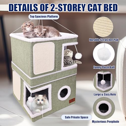 2 Story Cat House for Indoor Cats (Green / Double)
