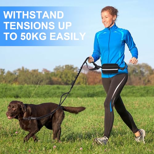 Hands Free Dog Leash with Pouch (Black for 1)