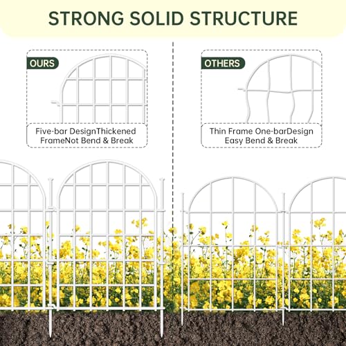 13.8ft(L) x 17in(H) Panels Garden Fence, 12 Panels Arched No Dig Fence, Decorative Animal Barrier Fencing with Ground Stake, Rustproof Metal Garden Edging Border for Dog, Outdoor Patio Decor, White (White / 12 Panels, 13.8ft(L) x 17in(H))