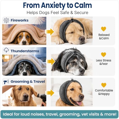 Dog Ear Muffs for Noise Protection Adjustable Ear Wrap Dark Grey M (Dark Grey - M / Medium)