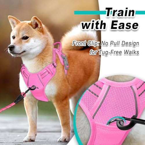 Dog Harness for Large Dog No Pull Mesh 2 Clips Dog Vest (X-Large / Pink-Mesh)