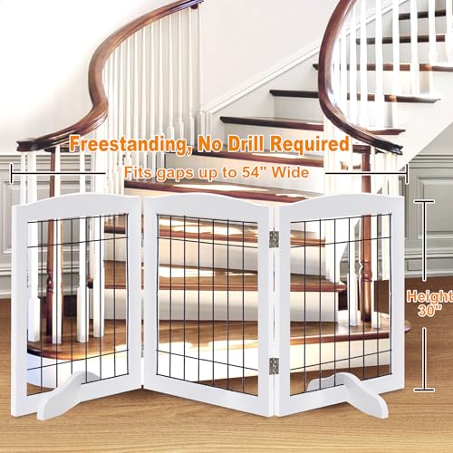 3 Panel Freestanding Adjustable Wooden Dog Gate (30"Height-3 Panel / White)