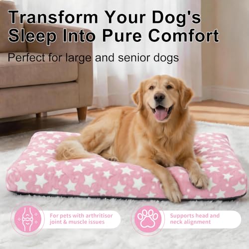 Orthopedic Dog Bed for Large Dogs (L(35"*23"*3.1") / Big&Little Stars Pink-1pc)