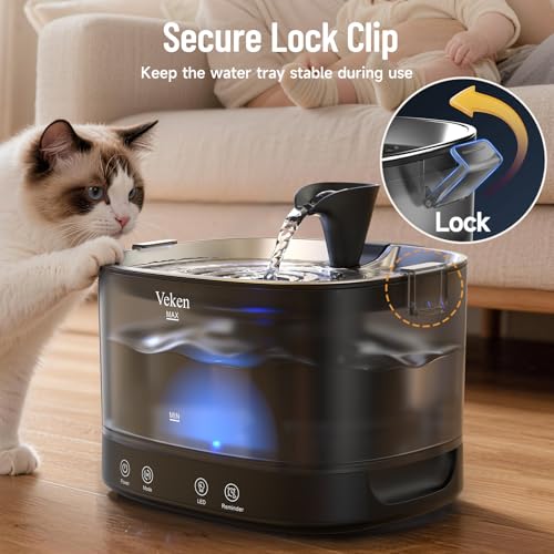 85oz 2.5L Cordless Cat Water Fountain for Cats (Black Silver)