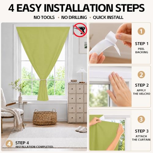 Self Adhesive Blackout Curtains (Fruit Green / 46"W x 60"H)
