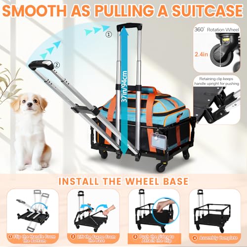 Top Expandable Pet Carrier with Wheels Airline Approved (Blue and Wheeled)