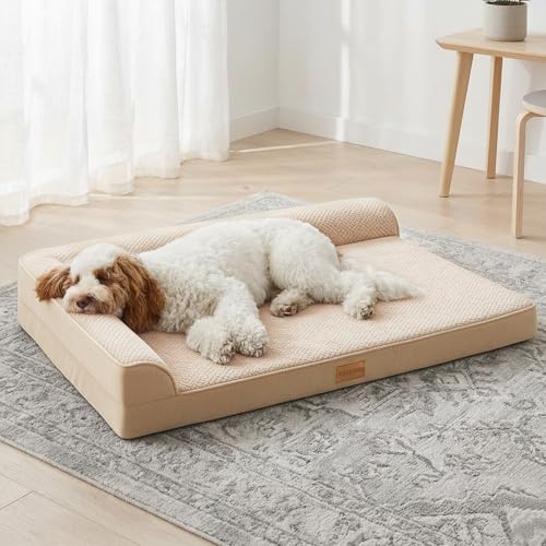 Orthopedic XL Dog Bed Large Sized Dog 48''X30'' (XXL:48x30x3.5 IN / Ivory)