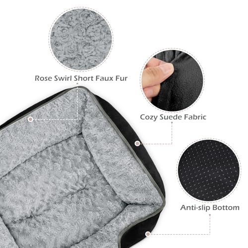 Large Dog Bed Rectangle Washable Orthopedic Soft Calming Sleeping Durable Pet Cuddler with Anti (L(30"x 24"x 9") / Black)
