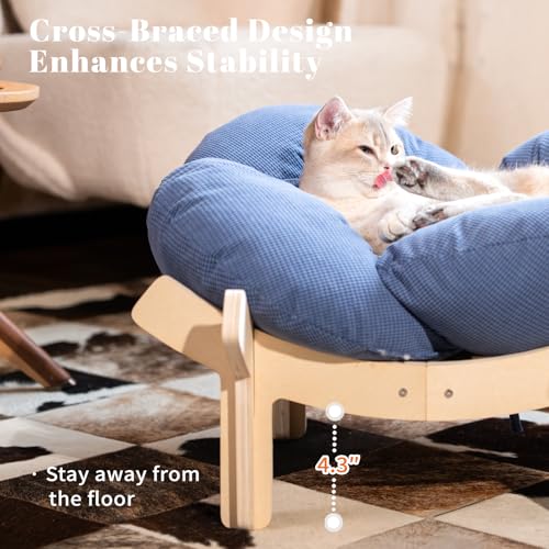 Elevated Cat Bed for Indoor Cats Couch Sofa Flower (Deep Blue)