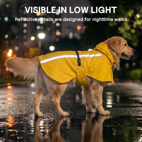 Stretch Fabric Dog Raincoat with Hood (Bright Yellow / X-Large)