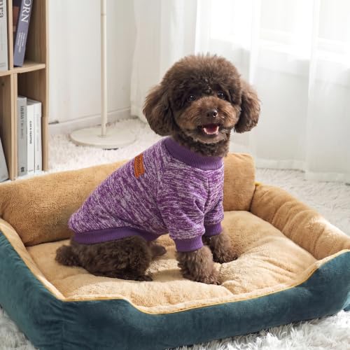 1 Pack Dog Sweater for Small Dogs Girl Boy Winter Fleece Clothes Warm Soft Dog Sweatshirt Outfit for Dogs Cats Pet Apparel (Purple / XL (Back: 17.7", Chest: 22.8", 18-22 lbs))